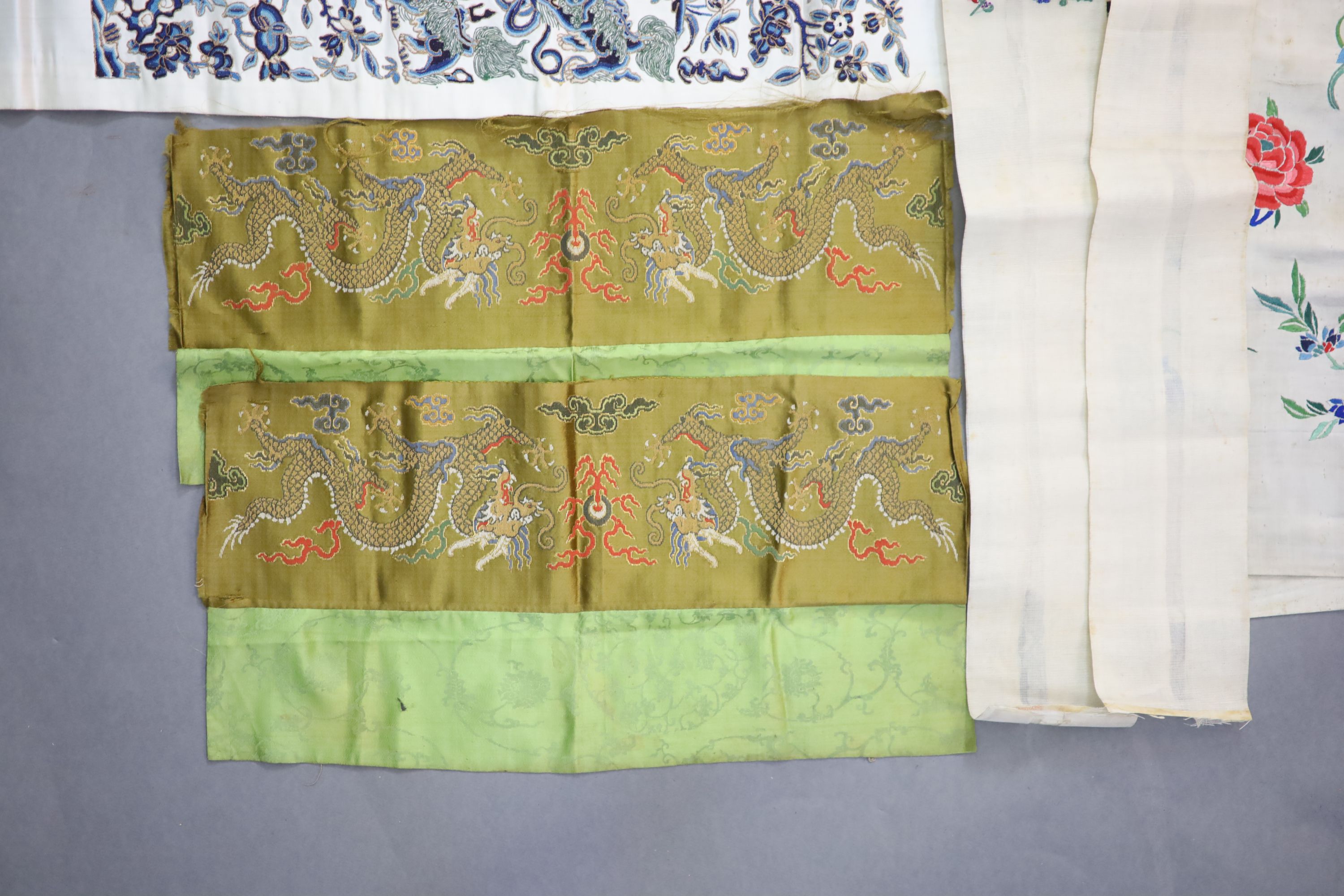 A group of Chinese embroidered silk items, late 19th/early 20th century